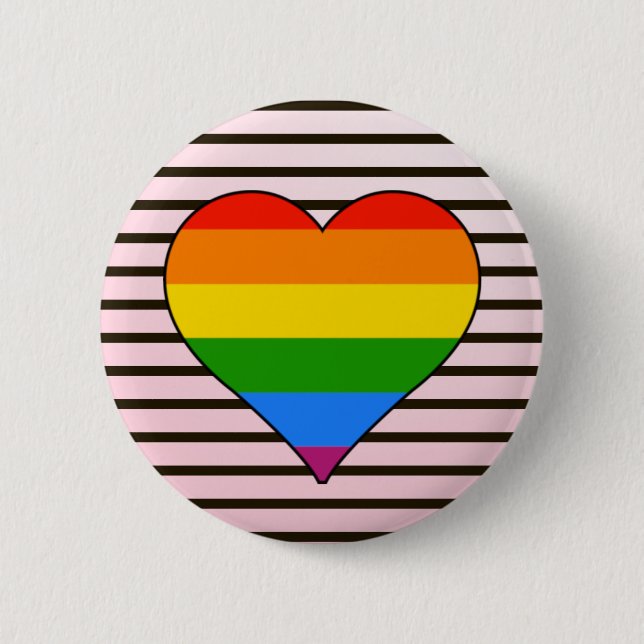 Trendy Rainbow Heart with Designer Stripes custom 6 Cm Round Badge (Front)