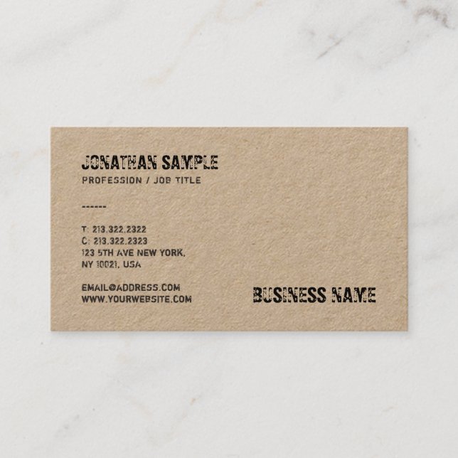 Trendy Real Kraft Paper Distressed Text Template Business Card (Front)