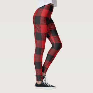 Trendy Red and Black Buffalo Checks Leggings