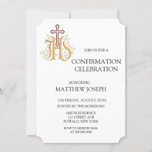 Trendy Red and Gold Flourish Confirmation Invitation