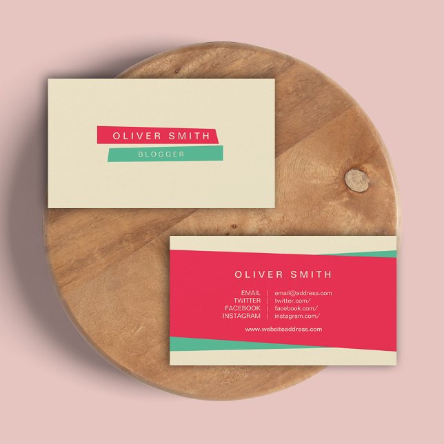 Trendy Red and Green Blogger Social Media Business Card (Creator Uploaded)