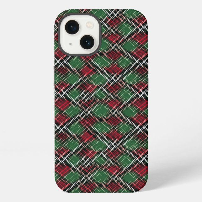 Trendy Red and Green Christmas Plaid Pattern iPhone Case (Back)
