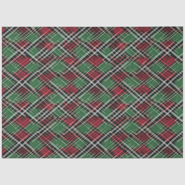 Trendy Red and Green Christmas Plaid Pattern Tissue Paper (Front)