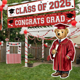 Trendy Red Bear Printable Graduation Party Decor