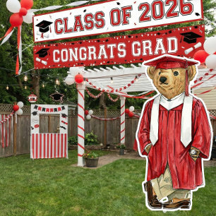 Trendy Red Bear Printable Graduation Party Decor