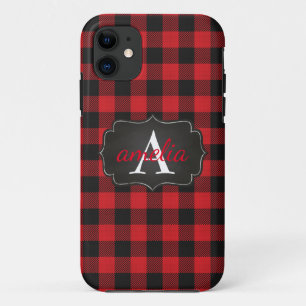 Trendy Red Black Buffalo Plaid Your Name Checks Case-Mate iPhone Case
