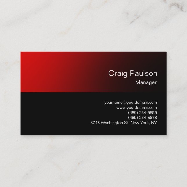 Trendy Red Black Chic Modern Business Card (Front)