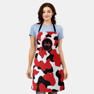 Trendy Red Black Cow Print Personalised Apron