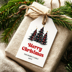 Trendy red black plaid gift tag custom Christmas  