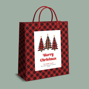 Trendy red black tartan Christmas gift bag custom
