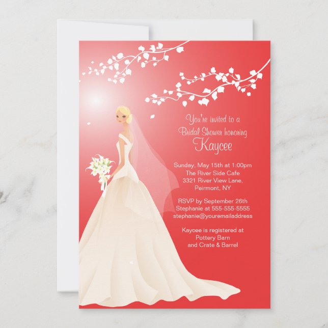 Trendy Red BLONDE  Bride Bridal Shower Invite (Front)