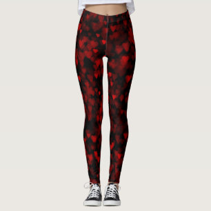 Trendy Red Bokeh Hearts Leggings