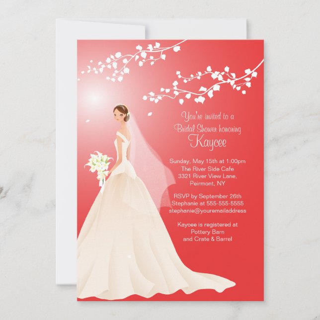 Trendy Red BRUNETTE Bride Bridal Shower Invite (Front)