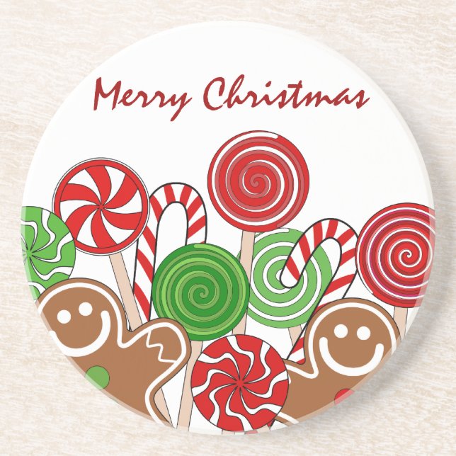 Trendy red Christmas gingerbreads Coaster (Front)