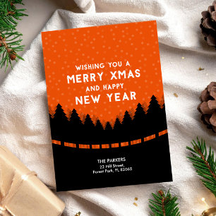 Trendy Red Christmas with trees Card