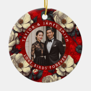Trendy Red Gardenias Themed Vintage Wedding Ceramic Tree Decoration