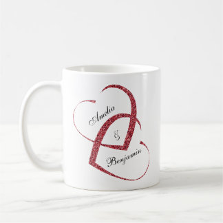 Trendy Red Glitter Hearts Together Forever Coffee Mug