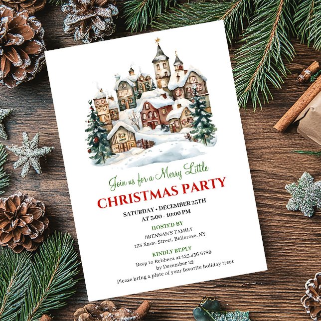 Trendy red green Christmas scene festive  Invitation (Trendy red green Christmas scene festive celebration)