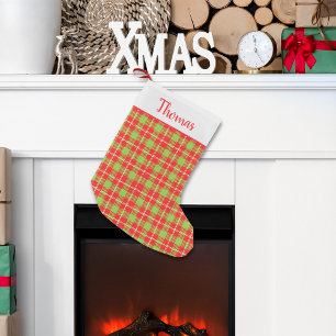 Trendy Red Green Festive Pattern Rustic Tartan Small Christmas Stocking