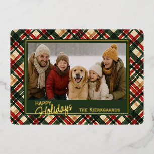 Trendy Red Green Plaid Watercolor Pattern And Gold