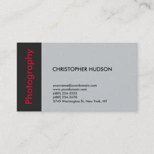 Trendy Red Grey Photography Business Card