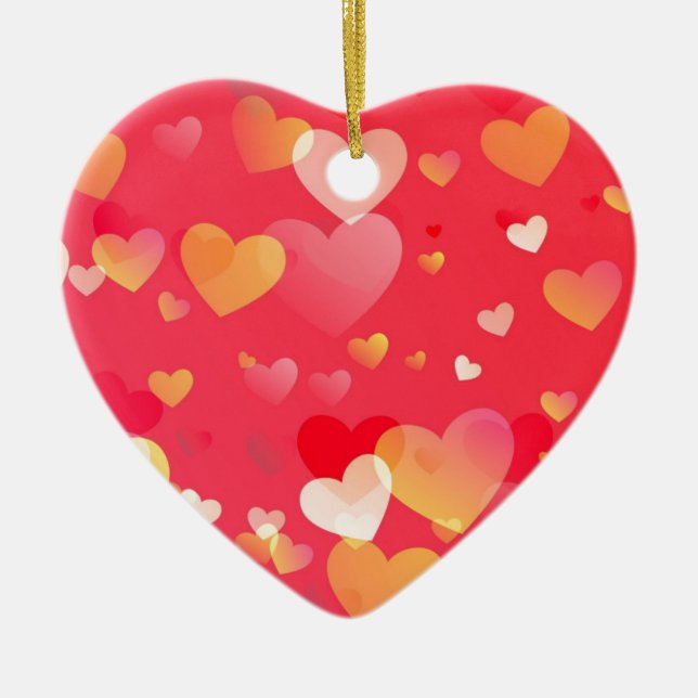 Trendy Red Heart Pattern Ceramic Tree Decoration (Front)