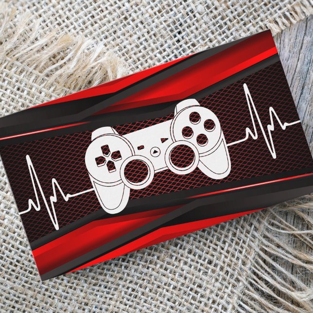 Trendy Red Joypad Heartbeat Gamde Tester Gamer Fun Business Card (Creator Uploaded)