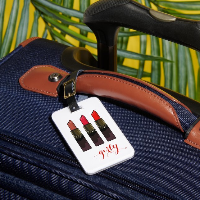 Trendy Red Lipstick Trio Girly Luggage Tag (Front Insitu 1)