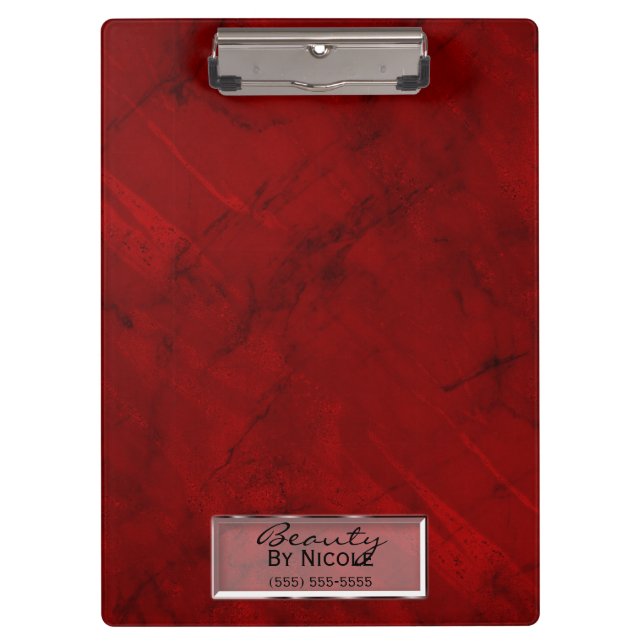 Trendy Red Marble Elegant Chic Glam Personalised Clipboard (Front)