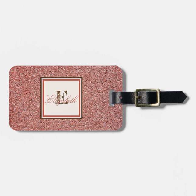 Trendy Red Marble Texture, Monogram-Personalised Luggage Tag (Front Horizontal)