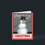Trendy Red Merry Christmas Snowman Card<br><div class="desc">Christmas greeting cards with a fun & festive snowman,  in a trendy grey,  red,  black,  and white colour scheme. The inside is printed with your own custom message,  or can easily be left blank. 

Bulk discounts apply. No minimum order.</div>