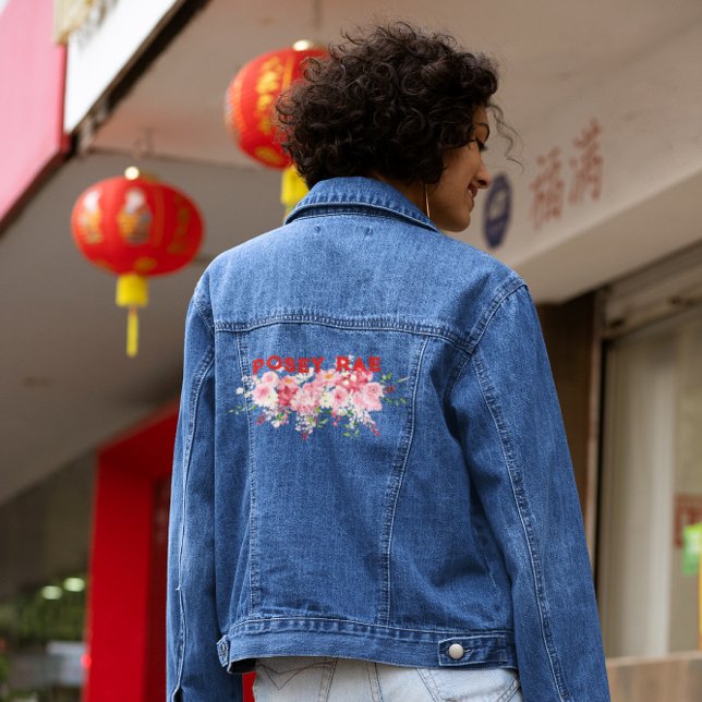 Trendy Red & Pink Floral Monogram Denim Jacket (Creator Uploaded)