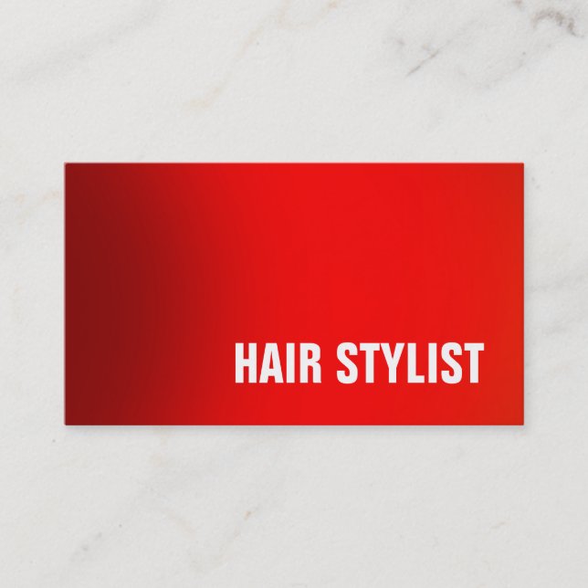 Trendy Red Professional Modern Hair Stylist Business Card (Front)