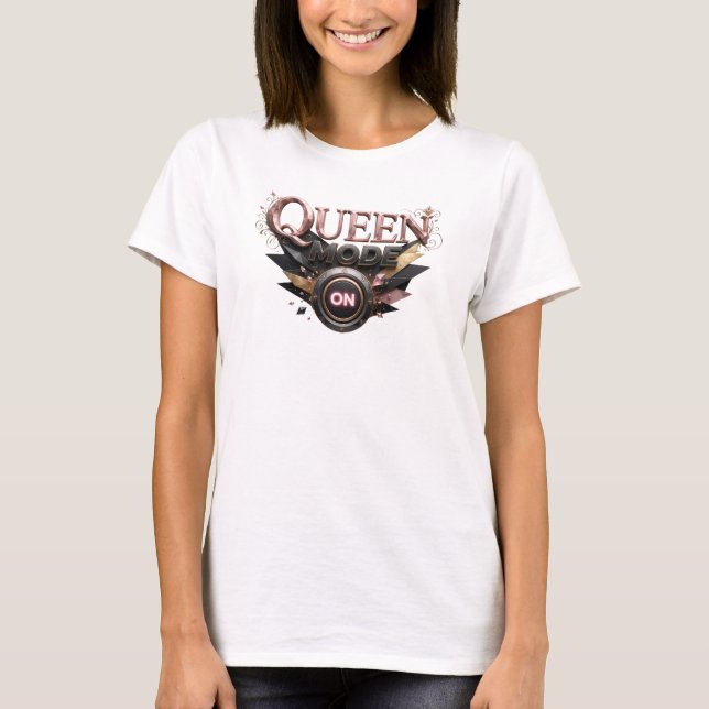 Trendy Red QUEEN MODE ON Text Design T-Shirt (Front)