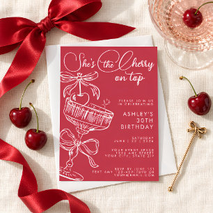 Trendy Red She's The Cherry On Top 30th Birthday Invitation