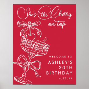Trendy Red She's The Cherry On Top 30th Birthday Poster