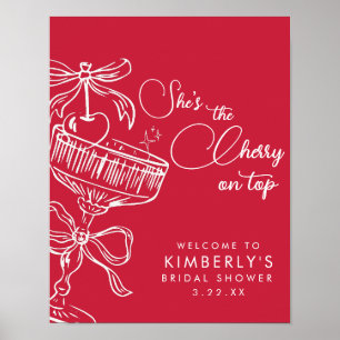 Trendy Red She's The Cherry On Top Bridal Shower Poster