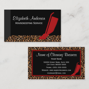 Trendy Red Vacuum Leopard Housekeeping Service Business Card