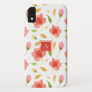 Trendy Red Watercolor Floral Pattern Monogram Case-Mate iPhone Case