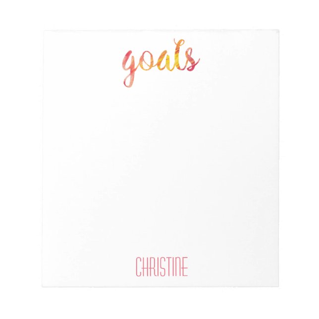Trendy Red Watercolor Goals Personalised Stylish Notepad (Front)