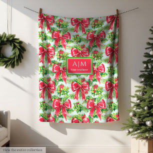 Trendy red watercolor preppy custom name fleece blanket