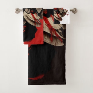 Trendy Red White and Black Kabuki  Bath Towel Set