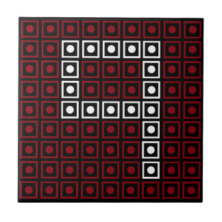 Trendy Red, White & Black 8-bit LED Pixel Number 9 Tile
