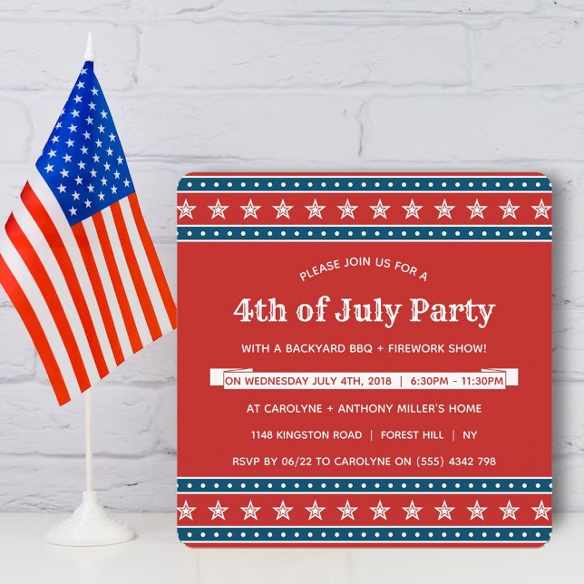 Trendy Red, White & Blue 4th Of July Party Invitation (Creator Uploaded)