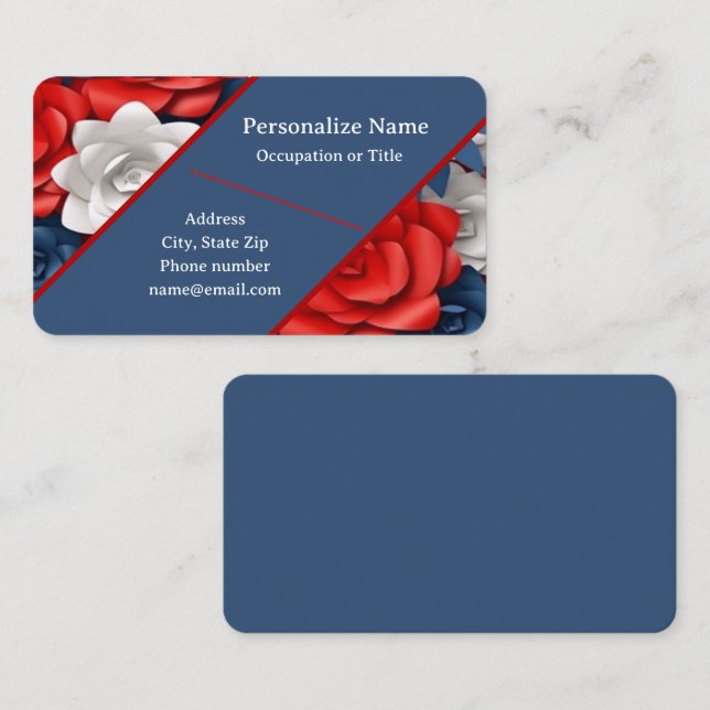 Trendy Red White Blue Flowers Floral Design USA Business Card (Front/Back)