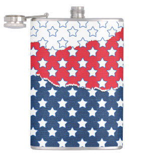 Trendy Red White & Blue Stars America Flag Pattern Hip Flask