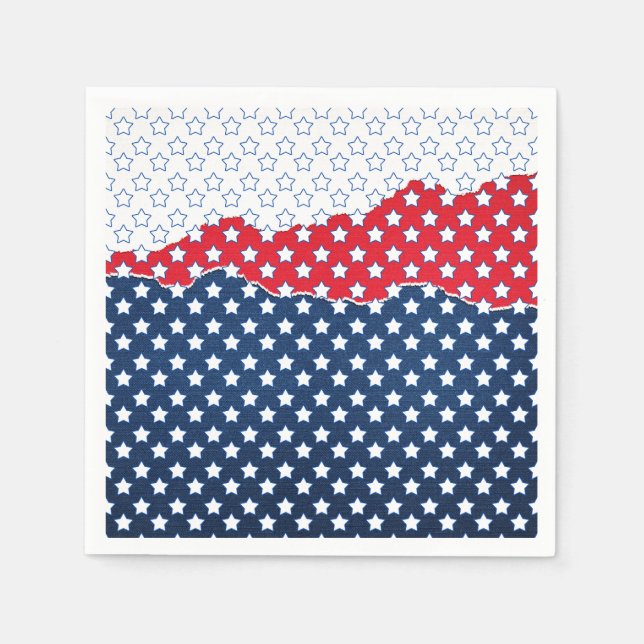 Trendy Red White & Blue Stars America Flag Pattern Napkin (Front)