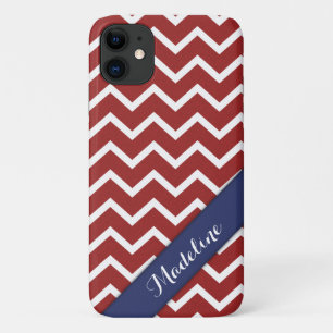 Trendy Red White Chevron Blue Ribbon Case-Mate iPhone Case