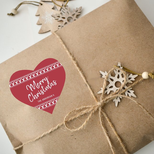 Trendy Red & White Deer Typography Merry Christmas Heart Sticker (Creator Uploaded)