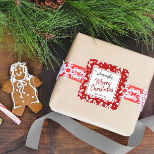 Trendy Red & White Festive Christmas Gift Label